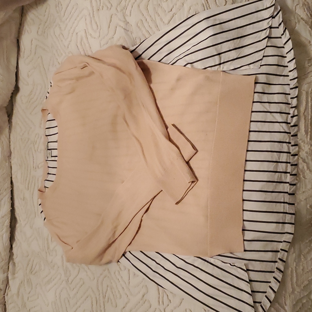 HALOGEN SWEATER. PINK/ STRIPED. M.